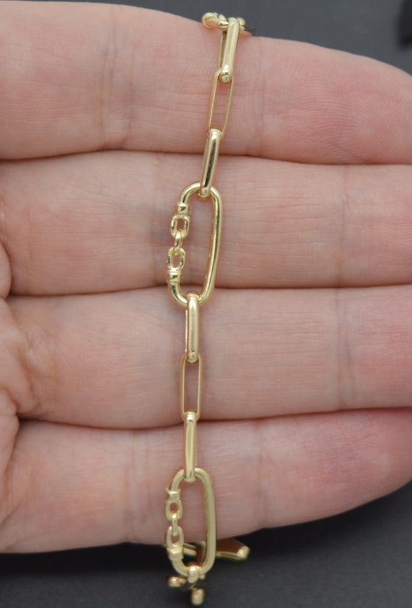 Real 14K Yellow Solid Gold Shiny 7" Paperclip Charm Linked Chain Bracelet 6.2gr
