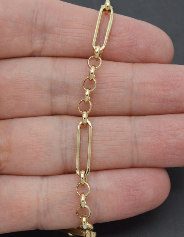 Real 14K Yellow Solid Gold Shiny 8" Paperclip With Rolo Linked Bracelet 3.4 gr