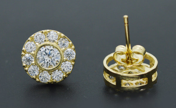 Real 10K Solid Yellow Gold 10mm Men's CZ Button Round Cut Stud Earrings 2.2gr.jpg