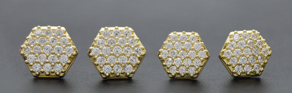 Real 10K Solid Yellow Gold Mens Shiny Halo Octagon Shaped CZ Charm Stud Earrings.jpg