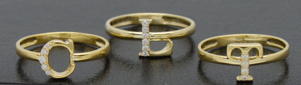 Real 10K Solid Yellow Gold CZ Charm Initial Letter Women Ring 1.4gr A-Z Sizes 4-11