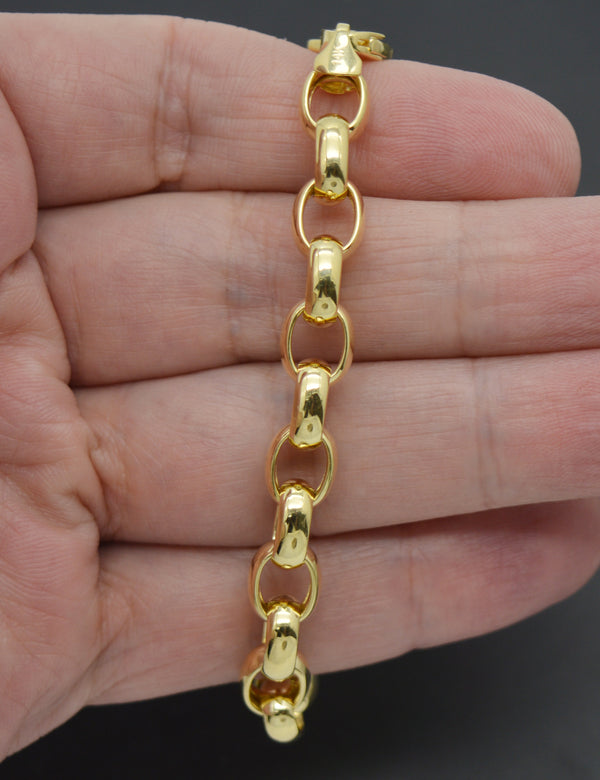 Real 14K Solid Yellow Gold Shiny 7.5" Rolo Chain Polished Charm Bracelet 8mm