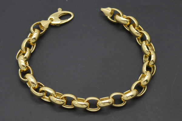 Real 14K Solid Yellow Gold Shiny 7.5" Rolo Chain Polished Charm Bracelet 8mm