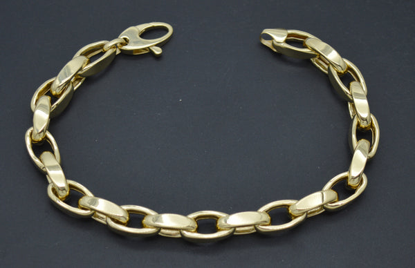 Real 14K Solid Yellow Gold Shiny 8" Oval Link Chain 6.8mm Bracelet 12.8 Grams