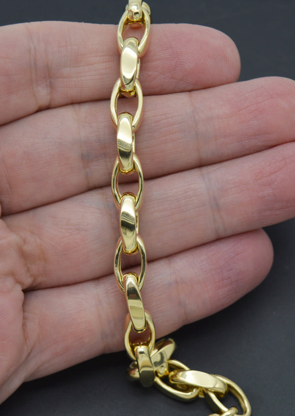 Real 14K Solid Yellow Gold Shiny 8" Oval Link Chain 6.8mm Bracelet 12.8 Grams