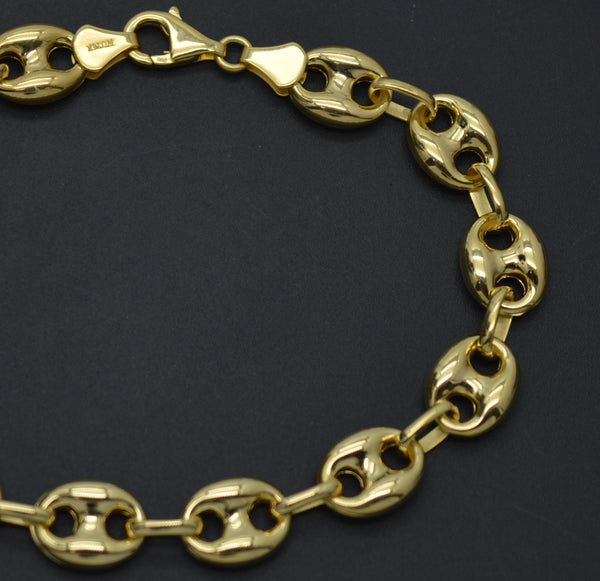 Real 14K Solid Yellow Gold 8" Puffed Mariner Anchor Link Chain Bracelet 8.2 gr
