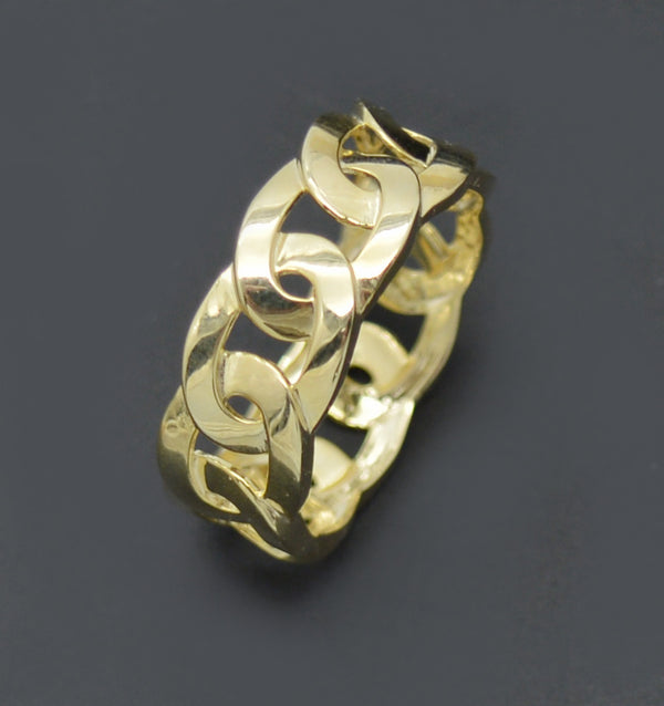 Real 10K Solid Yellow Gold Shiny 7mm Miami Cuban Curb Link Ring 2.7gr All Sizes