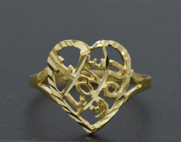 Real 10K Solid Yellow Gold 15mm I Love You Heart Shape Charm Ring 1.7g All Sizes