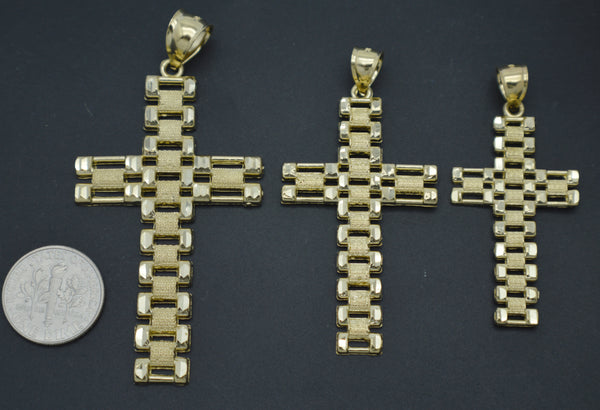 Real 10K Solid Yellow Gold Rlx Railroad Cross Crucifix Texture Pendant All Sizes.jpg