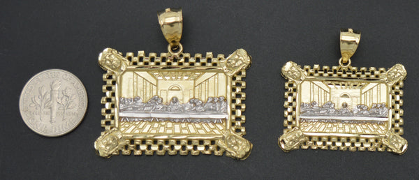 Real 10K Solid Yellow Gold Shiny Rectangle Railroad Last Supper Jesus Pendant.jpg