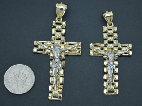 Real 10K Solid Yellow Gold Shiny Rlx Railroad Cross Crucifix Jesus Body Pendant.jpg