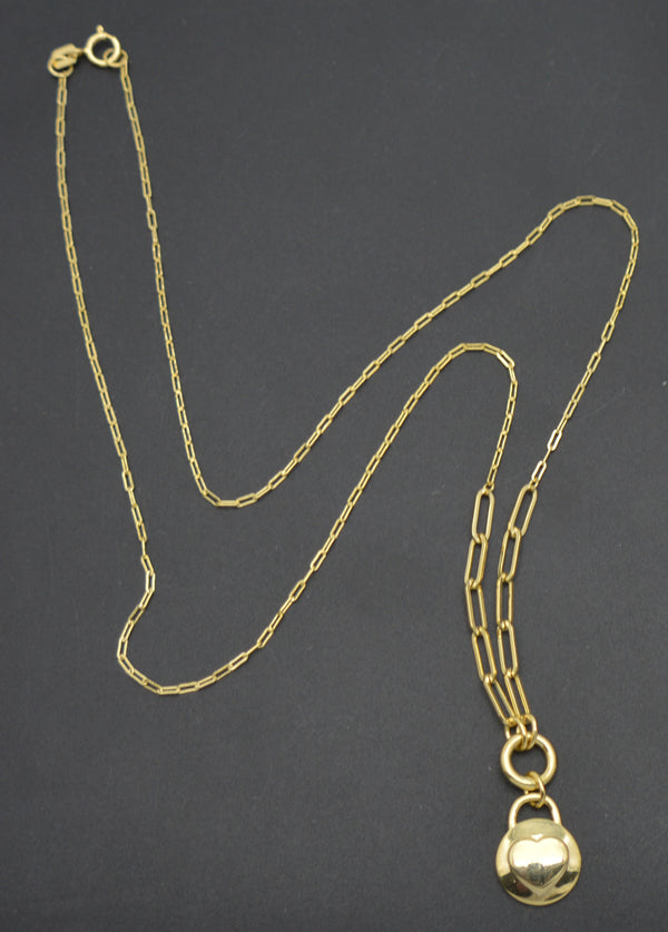 Real 14K Solid Yellow Gold 18" Paperclip Chain With Heart Toggle Necklace 3.1gr.jpg