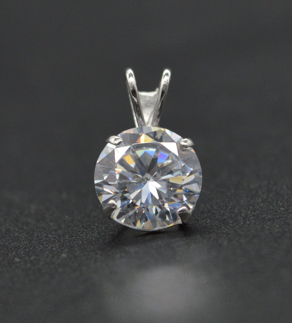 14k  Solid White Gold  8mm cz Solitaire Pendent 2.00ct