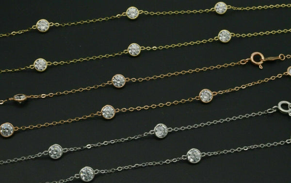 14K Solid Gold 3.5ct Created Diamond By The Yard Necklace 16" 18'' 20'' 24"