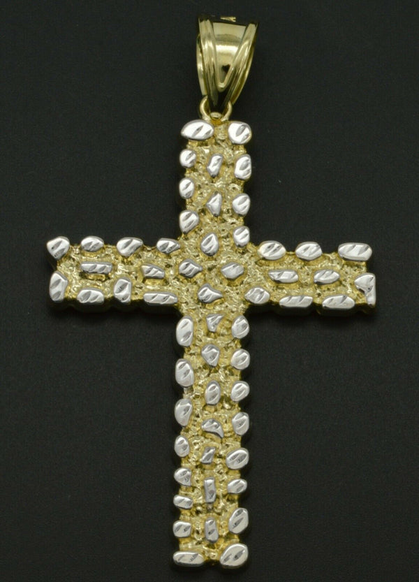 10k Real Yellow Gold Nugget Cross Charm pendant 2.6''  4.8gr