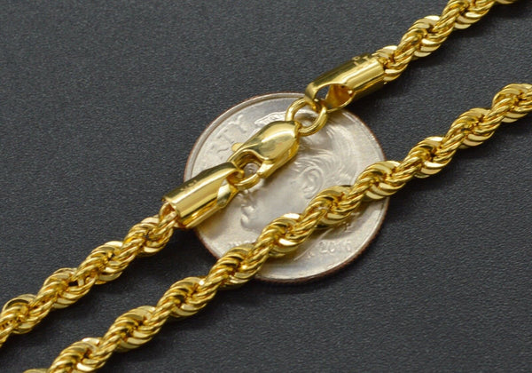 14K Yellow Solid GOLD Hollow Rope Chain Necklace 3mm  18" - 24"