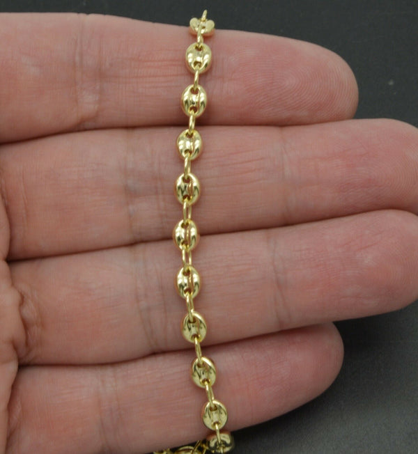 10K Yellow REAL GOLD Puffed Mariner Gucci Link Chain Necklace 4.5mm 22'' 24"26"