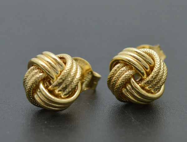 14k Yellow Soild Gold Italian 10mm Love Knot Textured polished stud Earrings
