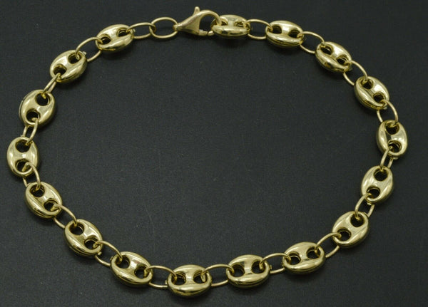 Real 10K Yellow Gold 7 mm Mens Puffed Mariner Gucci Link Chain Bracelet 6.5gr