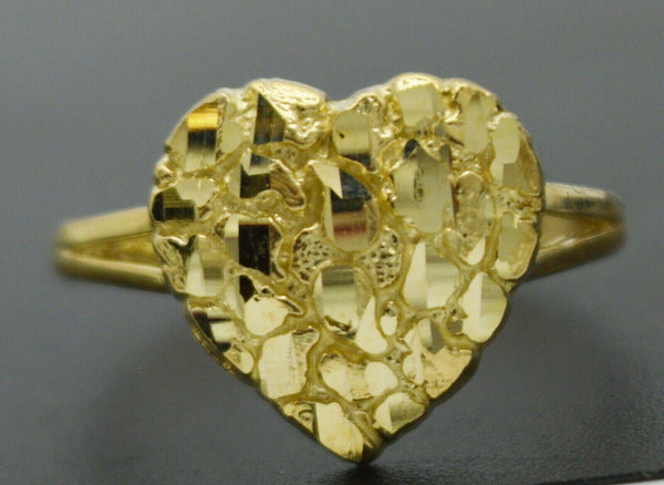 Real Solid 10K Yellow Gold Women's Nugget Heart Ring 1.8 grams All Sizes