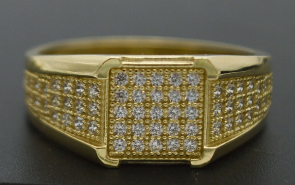 Real Solid 10K Yellow Gold Mens Square Micro Pave cz Ring ALL Sizes