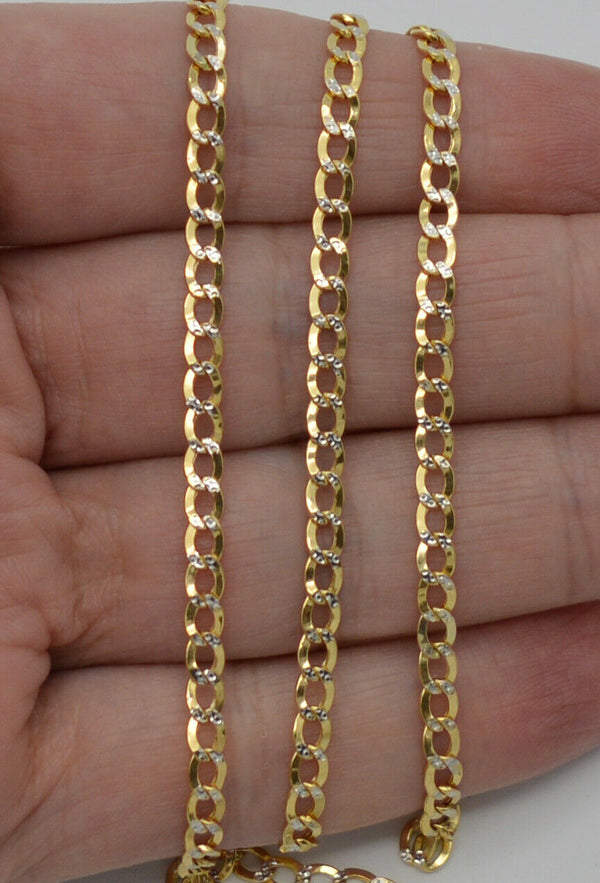 14k Real Yellow Gold 3.5mm Diamond Cut Cuban Curb Link Chain 18"-24"