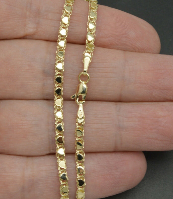 10k Yellow Solid Gold Mirrored Heart Link Reversible Anklet Bracelet 9'' 10''.jpg