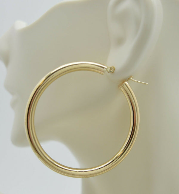 Real 10K Yellow Gold Large Hoop Shiny Earrings 45mm x4mm 4.6gr