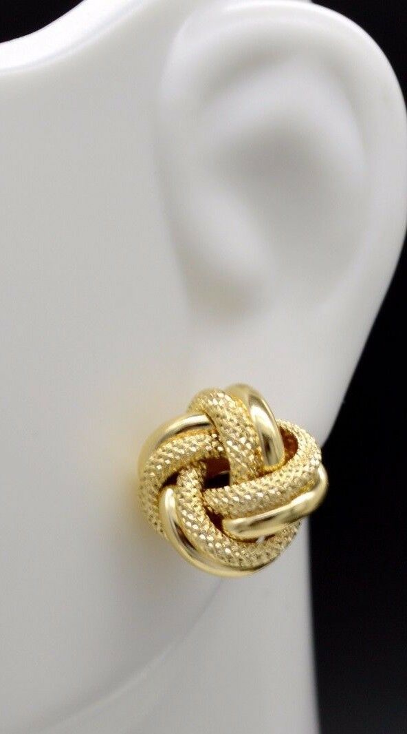 Italian 11mm 14k Yellow Soild Gold Love Knot Textured & polished stud Earrings