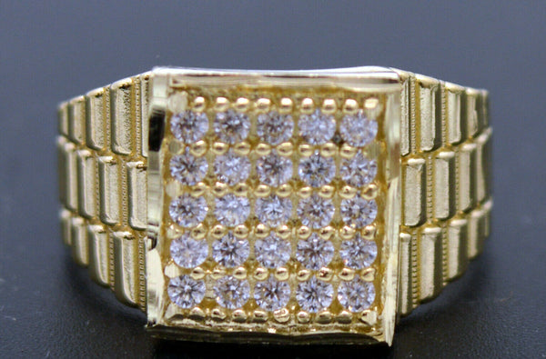 Real Solid 10K Yellow Gold Mens Pinky Railroad Square Ring Cz 12mm ALL Sizes