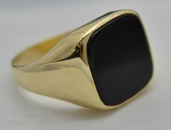 Solid 14K Yellow Gold 15.5mm Square Close Black Onyx 6.5gr Signet Ring ALL Sizes