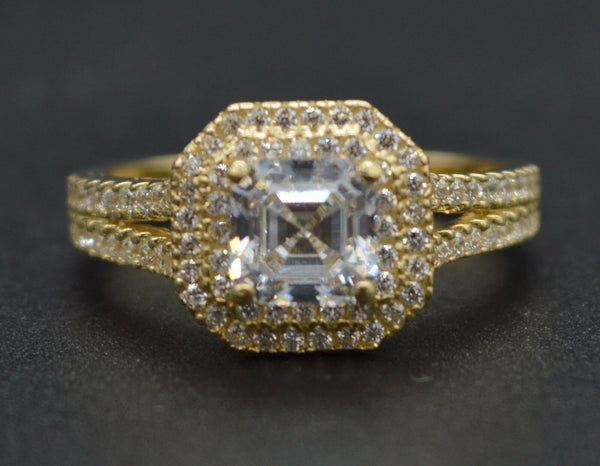RM01 2.30 Brilliant Asscher Cut Created Dimond Engagment Ring 14k Yellow Gold