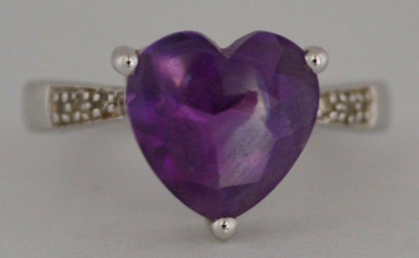 #JB01 14K Women's White Gold Amethyst Heart Ring Size 7
