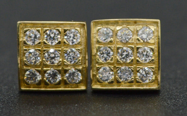 JM75 Round Created Diamond Squared Stud Earrings 14K Yellow Gold