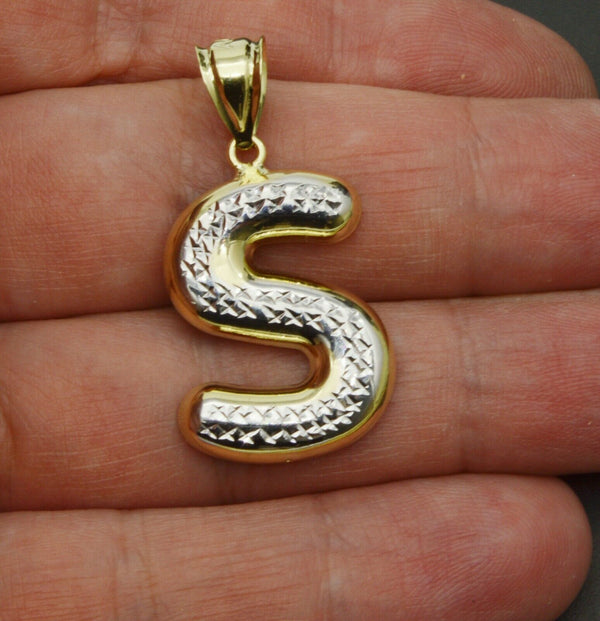 Real 10k Yellow Gold Bubble Letter Charm INITIAL LETTER PENDANT available A-Z