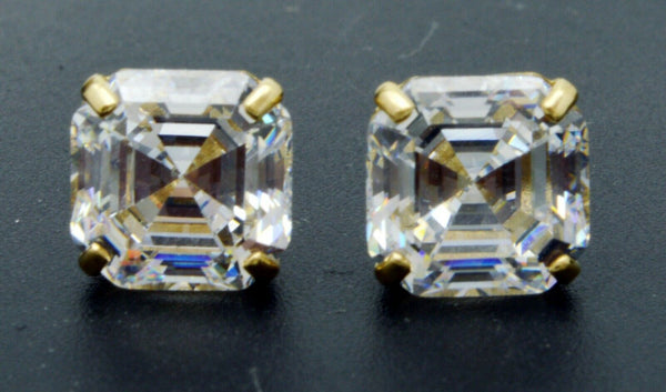 14K Solid Yellow Gold Screw Back Asscher Created Diamond Stud Earrings 8mm-5mm