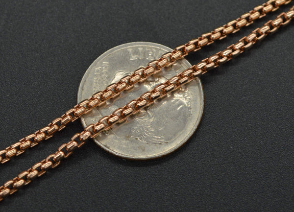 14K Rose Solid Gold Round Box Link Chain Necklace 1.7mm 16" 18'' 20'' 24"