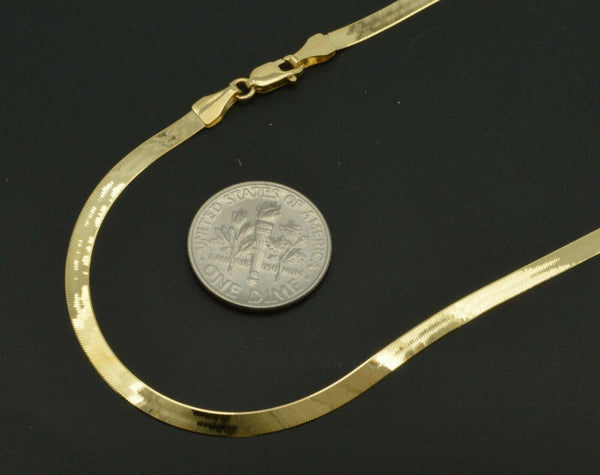 10K Yellow Solid Gold High Polish Silk Herringbone Chain Necklace 4mm 16" -24"