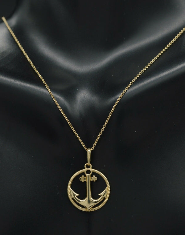14K Solid Yellow Gold Anchor Rope Pendant Charm