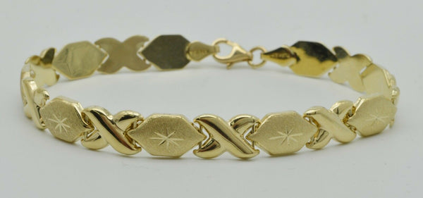 10k solid Yellow Gold "hugs & Kisses" XO Bracelet 7mm 71/4''- 8''