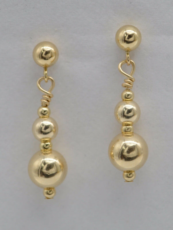 New 14K Solid Yellow Gold 6mm- 4mm Drop Earrings
