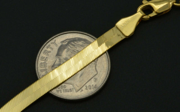 Real 14K Yellow Gold High Polished 4mm herringbone Bracelet Lobster 7''- 8''.jpg