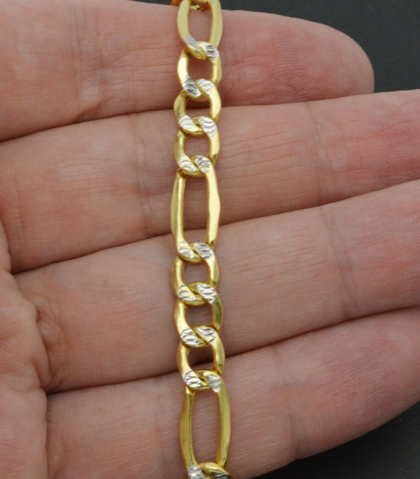 Real 10K Two-Tone Gold Figaro Link Bracelet Mens 6.8mm 6.3gr
