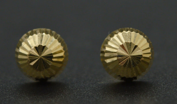 JM44 14K Solid Yellow Gold 7mm Diamond Cut Half Ball Stud Earrings Screw Back