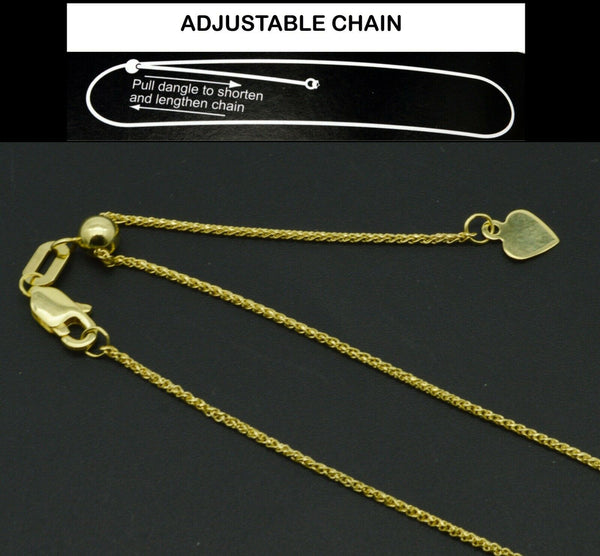 Real 14K Yellow Gold Up to 30" Solid Adjustable Wheat Spiga Chain Necklace 1.1mm