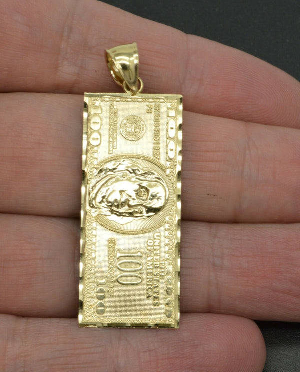 10K Solid Gold Created Benjamin Franklin One Hundred Dollar Pendant 1.9'' 4.2gr