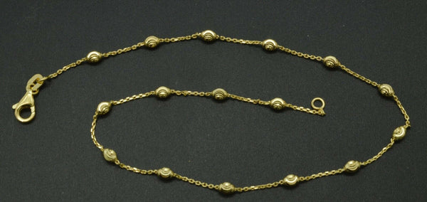14k Yellow Solid Gold Ball Bead Diamond-cut Station Anklet Bracelet 2.5m 9''-10''.jpg