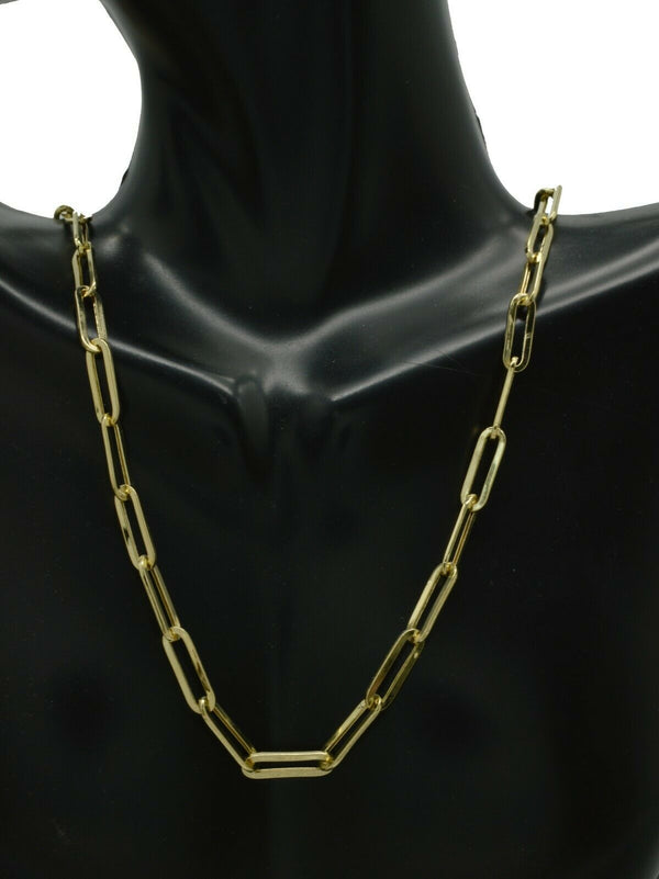 14K Yellow REAL GOLD Paper Clip Link 4mm Chain Necklace 16'' 18'' 20" 22''