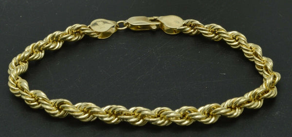 10K Yellow REAL GOLD Hollow Rope Chain Bracelet 5mm 7'' 8''