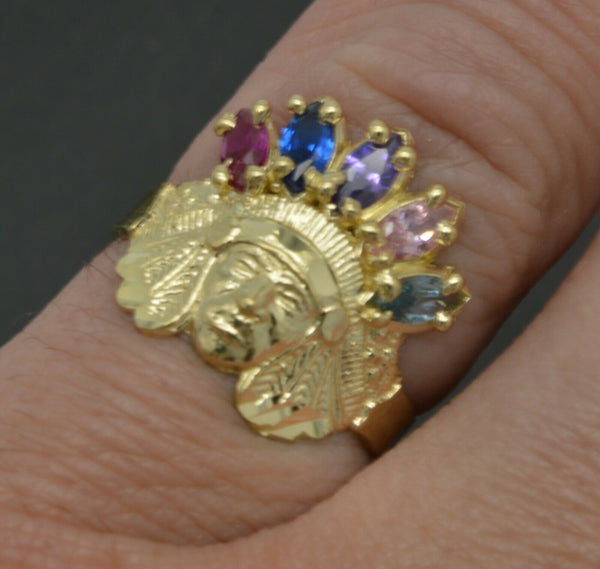 Woman's 10K Solid Yellow Gold Native American Indian Rainbow CZ ring ALL Sizes
